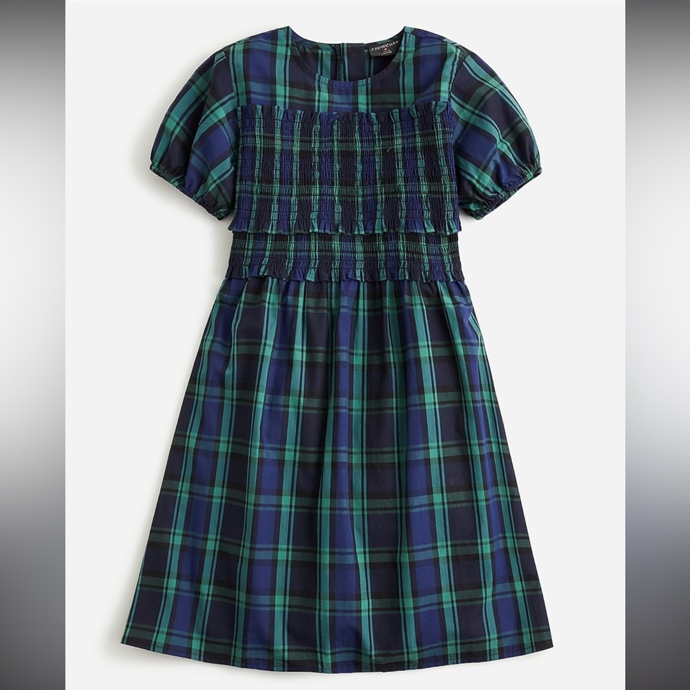 Crewcuts J Crew Youth Girls Blue and Green Tartan Plaid Smocked Dress Size 12